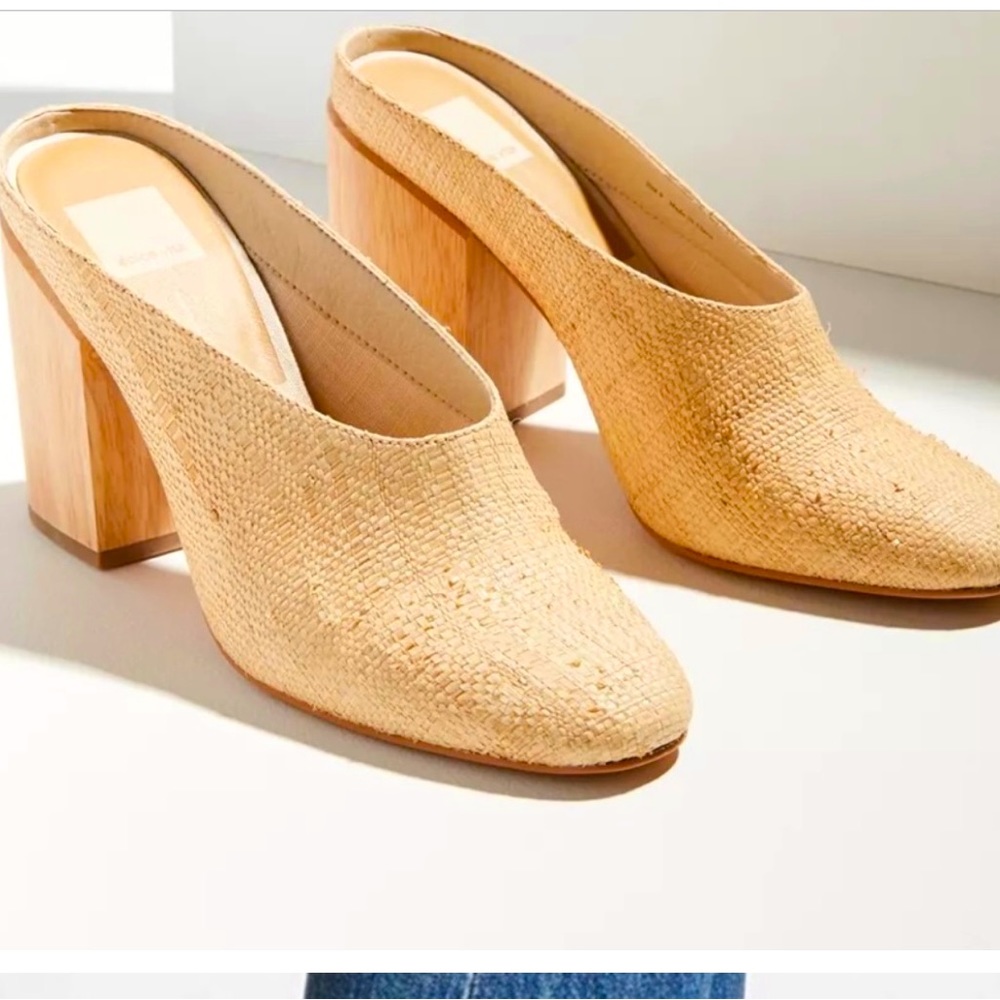 Dolce Vita Caley Woven Raffia Block Heel Mules
